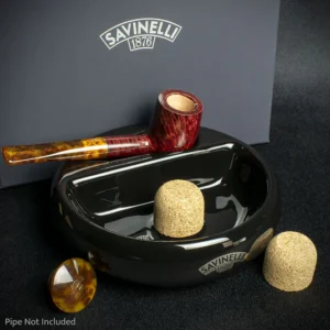 Savinelli Black Ceramic Ashtray - One Pipe Rest with Cork Knocker